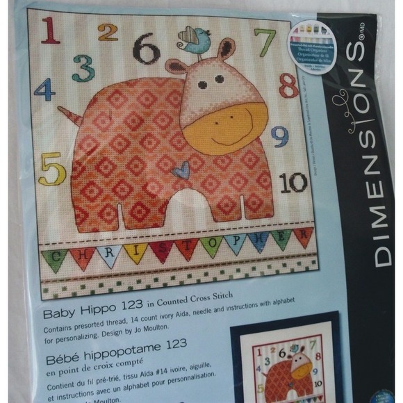 Counted Cross Stitch Baby Hippo Personalize Dimensions Nursery Kit Alphabet NEW - Picture 4 of 4